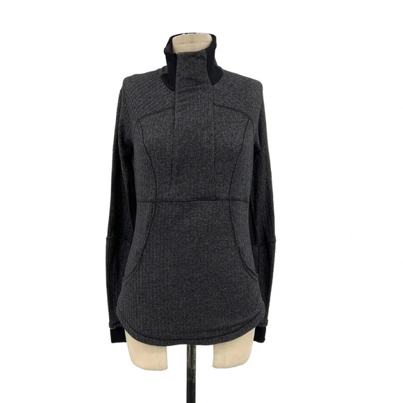 Lululemon Base Runner 1/2‎ Zip Heathered Herringbone Heathered Black Size 8 - Picture 1 of 12